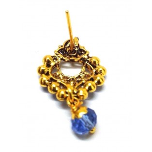 Gold Oxidized Earrings Jhumka Jhumki Bali Push Back Drop Dangle I Blue Stone